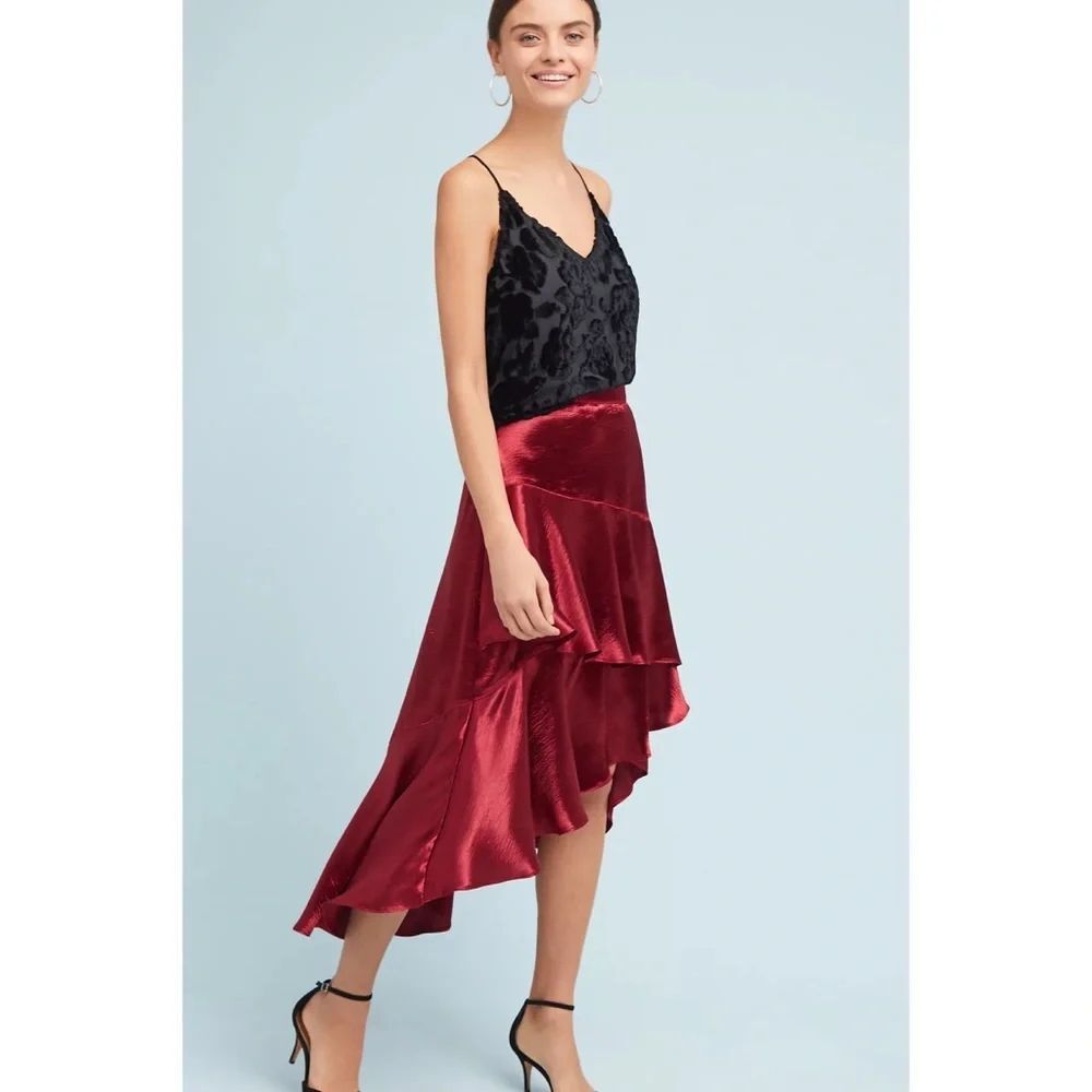 Anthropologie Tiered Satin Maxi Skirt x Moulinette Soeurs